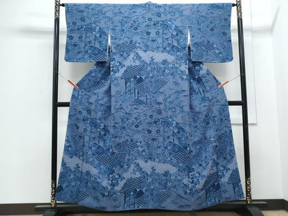 平和屋着物●訪問着　萬代　草木染　聖玉染人　雲重ね籬花文　鬼しぼ縮緬　正絹　逸品　CABH3685th