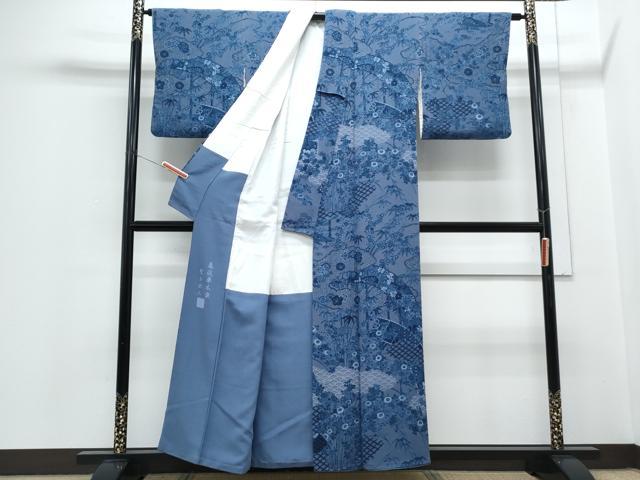 平和屋着物●訪問着　萬代　草木染　聖玉染人　雲重ね籬花文　鬼しぼ縮緬　正絹　逸品　CABH3685th