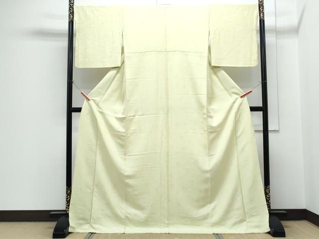 平和屋着物●上質な色無地　花唐草地紋　女郎花色　ロング丈　正絹　逸品　CABH3687th