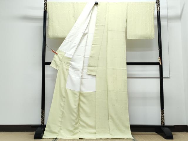 平和屋着物●上質な色無地　花唐草地紋　女郎花色　ロング丈　正絹　逸品　CABH3687th