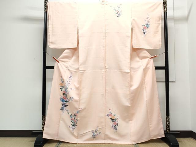 平和屋着物●訪問着　友禅　白山紬　草花文　正絹　逸品　CABH3690th