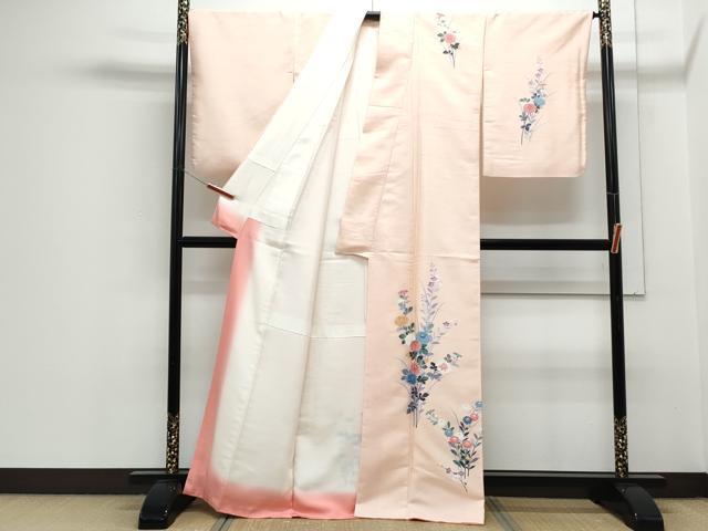 平和屋着物●訪問着　友禅　白山紬　草花文　正絹　逸品　CABH3690th