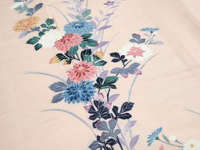 平和屋着物●訪問着　友禅　白山紬　草花文　正絹　逸品　CABH3690th
