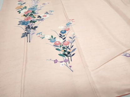平和屋着物●訪問着　友禅　白山紬　草花文　正絹　逸品　CABH3690th