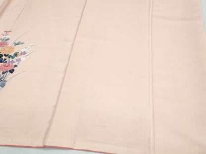 平和屋着物●訪問着　友禅　白山紬　草花文　正絹　逸品　CABH3690th