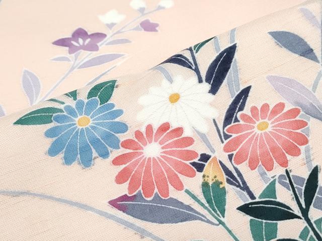 平和屋着物●訪問着　友禅　白山紬　草花文　正絹　逸品　CABH3690th