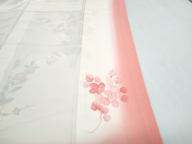 平和屋着物●訪問着　友禅　白山紬　草花文　正絹　逸品　CABH3690th