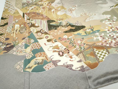 平和屋着物●豪華色留袖　駒刺繍　雲重ね飛鶴文　暈し染め　金彩　正絹　逸品　CABH3692th
