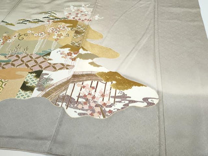 平和屋着物●豪華色留袖　駒刺繍　雲重ね飛鶴文　暈し染め　金彩　正絹　逸品　CABH3692th