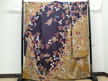 平和屋着物●豪華振袖　籬枝花文　金彩　正絹　逸品　CABH3694th