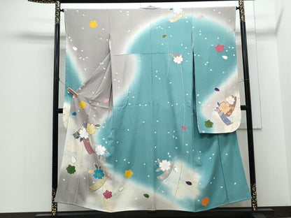 平和屋着物●豪華振袖　短冊花文　暈し染め　金彩　正絹　逸品　CABH3695th