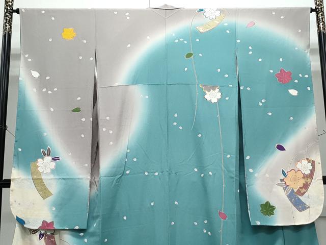 平和屋着物●豪華振袖　短冊花文　暈し染め　金彩　正絹　逸品　CABH3695th