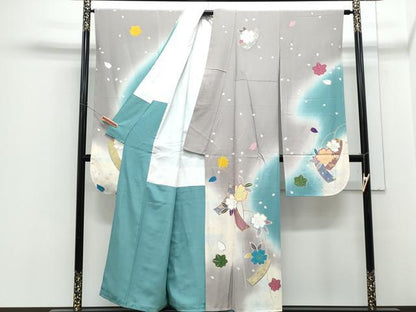 平和屋着物●豪華振袖　短冊花文　暈し染め　金彩　正絹　逸品　CABH3695th