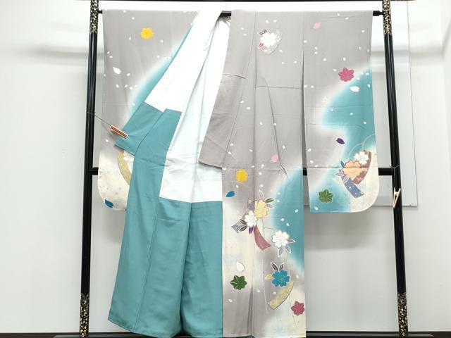 平和屋着物●豪華振袖　短冊花文　暈し染め　金彩　正絹　逸品　CABH3695th