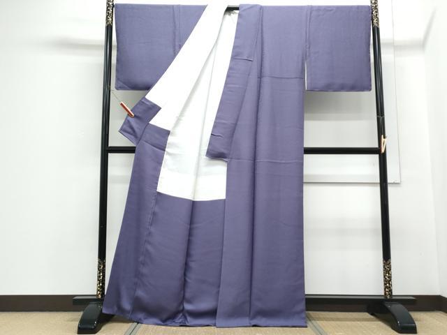 平和屋着物●上質な色無地　霞地紋　深紫色　正絹　逸品　CABH3697th