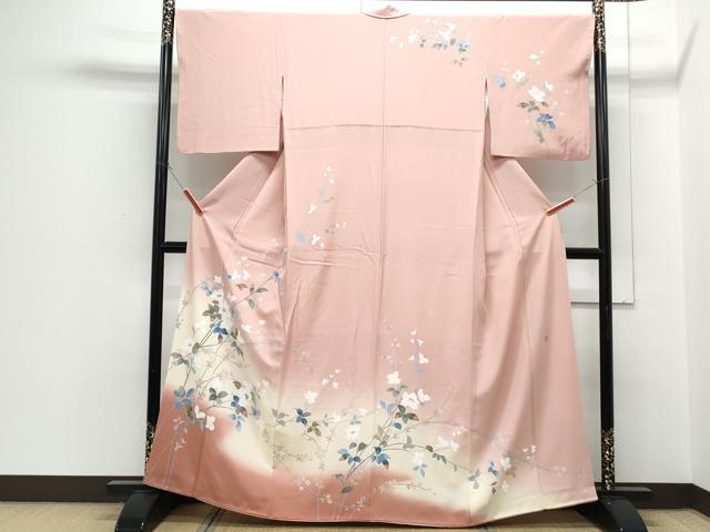 平和屋着物●訪問着　友禅　作家物　草花文　暈し染め　正絹　逸品　CABH3704th