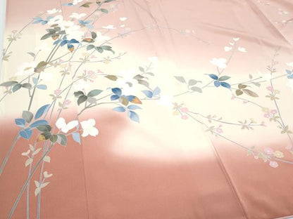 平和屋着物●訪問着　友禅　作家物　草花文　暈し染め　正絹　逸品　CABH3704th
