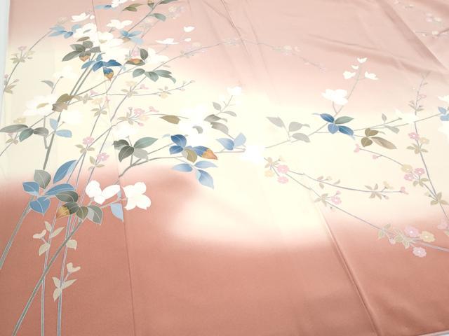 平和屋着物●訪問着　友禅　作家物　草花文　暈し染め　正絹　逸品　CABH3704th