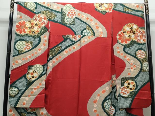 平和屋着物●豪華振袖　駒刺繍　絞り　道長花文　金彩　正絹　逸品CABH3705th