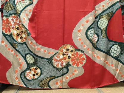 平和屋着物●豪華振袖　駒刺繍　絞り　道長花文　金彩　正絹　逸品CABH3705th