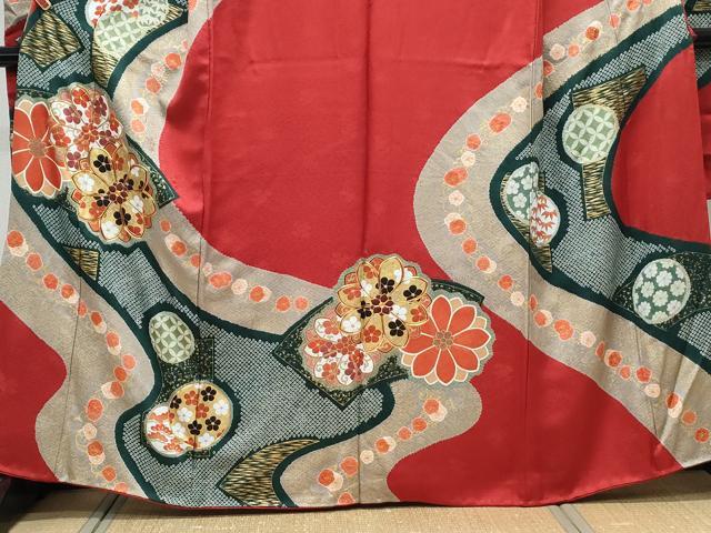 平和屋着物●豪華振袖　駒刺繍　絞り　道長花文　金彩　正絹　逸品CABH3705th