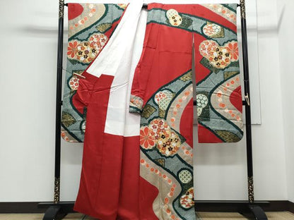 平和屋着物●豪華振袖　駒刺繍　絞り　道長花文　金彩　正絹　逸品CABH3705th
