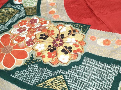 平和屋着物●豪華振袖　駒刺繍　絞り　道長花文　金彩　正絹　逸品CABH3705th