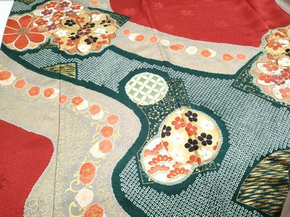 平和屋着物●豪華振袖　駒刺繍　絞り　道長花文　金彩　正絹　逸品CABH3705th