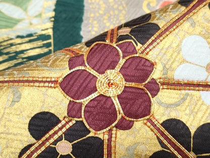 平和屋着物●豪華振袖　駒刺繍　絞り　道長花文　金彩　正絹　逸品CABH3705th