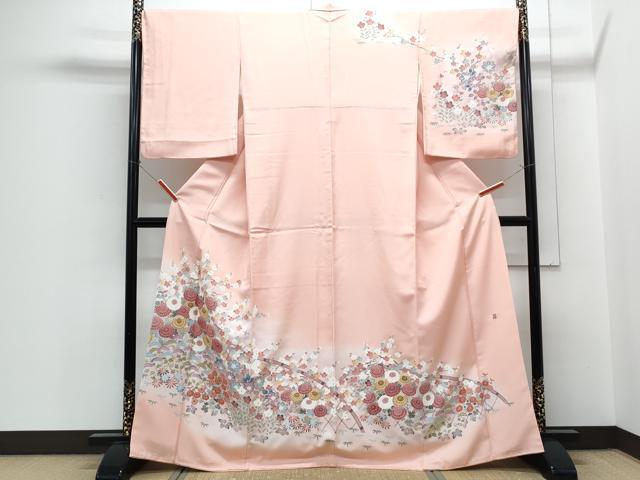 平和屋着物●訪問着　友禅　作家物　籬草花文　暈し染め　正絹　逸品　CABH3710th