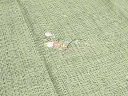 平和屋着物●訪問着　作家物　紬地　総刺繍　草花文　金糸　正絹　逸品　CABH3713th