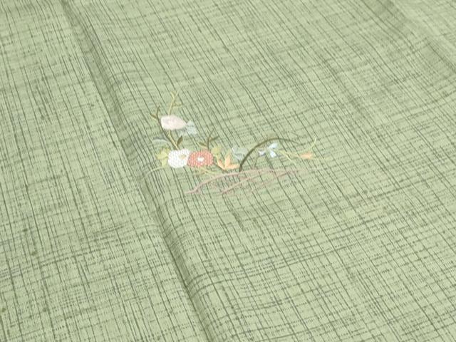 平和屋着物●訪問着　作家物　紬地　総刺繍　草花文　金糸　正絹　逸品　CABH3713th