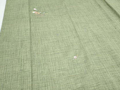 平和屋着物●訪問着　作家物　紬地　総刺繍　草花文　金糸　正絹　逸品　CABH3713th