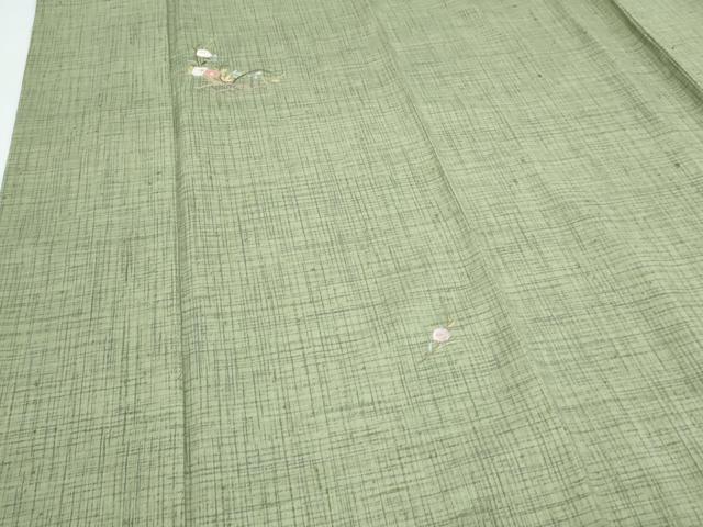 平和屋着物●訪問着　作家物　紬地　総刺繍　草花文　金糸　正絹　逸品　CABH3713th