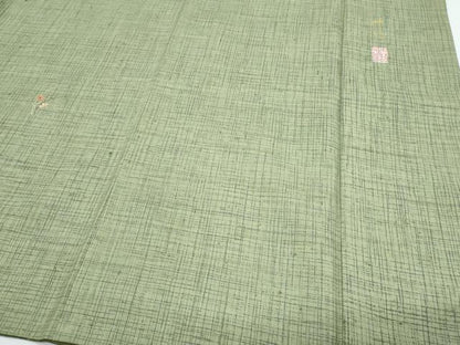 平和屋着物●訪問着　作家物　紬地　総刺繍　草花文　金糸　正絹　逸品　CABH3713th