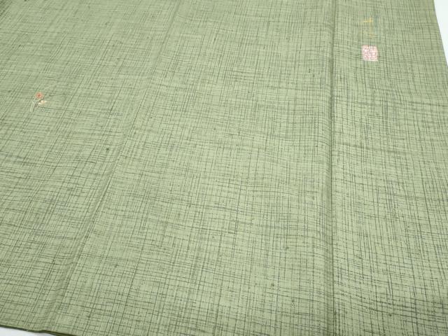 平和屋着物●訪問着　作家物　紬地　総刺繍　草花文　金糸　正絹　逸品　CABH3713th