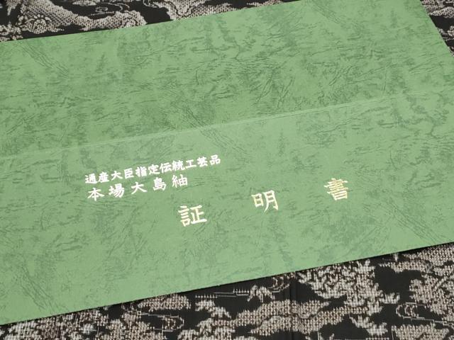 平和屋着物●本場大島紬　割り込み絣　純泥染め　風景文　古織物謹製　さが美扱い　証紙付き　正絹　逸品　CABH3714th