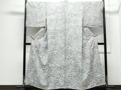 平和屋着物●上質なお召　天目織　花蝶文　ほてい屋扱い　正絹　逸品　未使用　CABH3718th