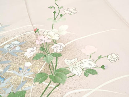 平和屋着物●訪問着　草花文　金彩　正絹　逸品　CABH3723th