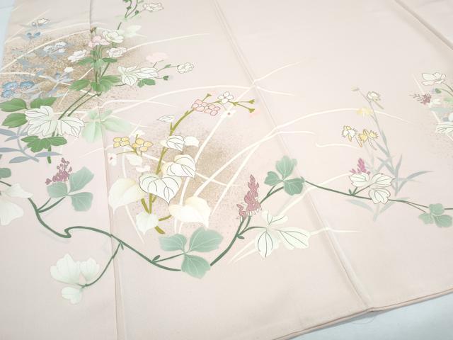平和屋着物●訪問着　草花文　金彩　正絹　逸品　CABH3723th