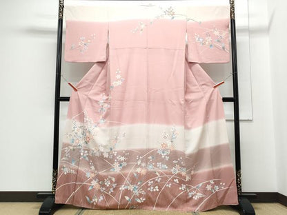 平和屋着物●訪問着　友禅　作家物　枝花文　暈し染め　正絹　逸品　CABH3728th