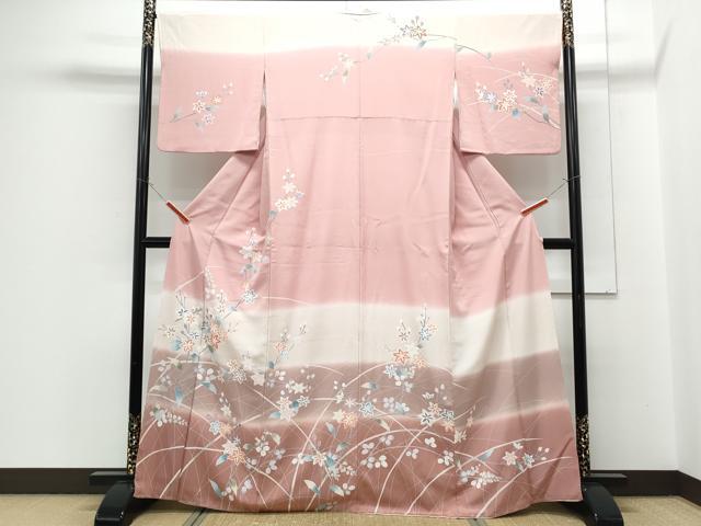 平和屋着物●訪問着　友禅　作家物　枝花文　暈し染め　正絹　逸品　CABH3728th