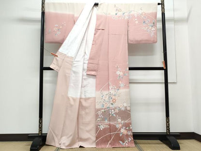 平和屋着物●訪問着　友禅　作家物　枝花文　暈し染め　正絹　逸品　CABH3728th