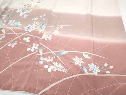 平和屋着物●訪問着　友禅　作家物　枝花文　暈し染め　正絹　逸品　CABH3728th