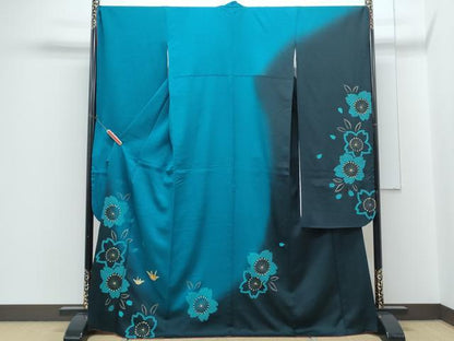 平和屋着物●豪華振袖　絞り　折鶴　舞花文　暈し染め　金糸　正絹　逸品　CABH3730th