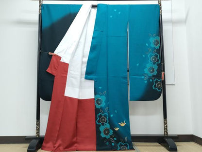 平和屋着物●豪華振袖　絞り　折鶴　舞花文　暈し染め　金糸　正絹　逸品　CABH3730th
