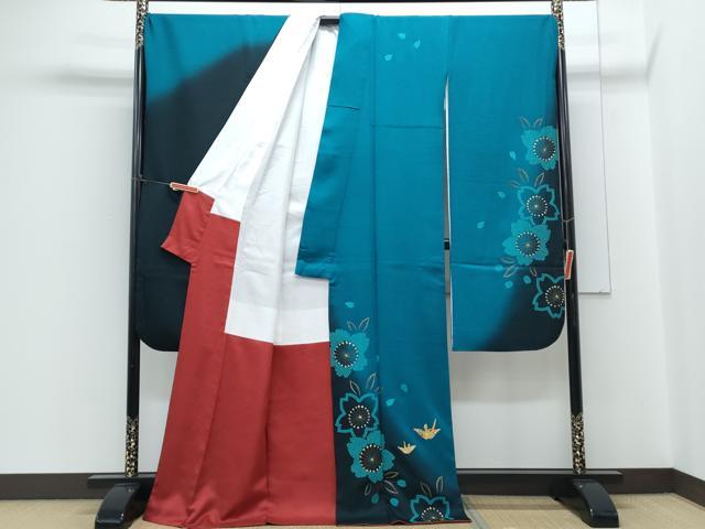 平和屋着物●豪華振袖　絞り　折鶴　舞花文　暈し染め　金糸　正絹　逸品　CABH3730th