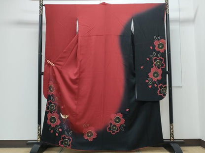 平和屋着物●豪華振袖　絞り　刺繍　鳳凰舞花文　暈し染め　金糸　正絹　逸品　CABH3731th