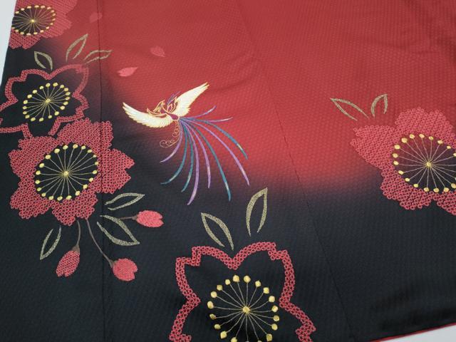 平和屋着物●豪華振袖　絞り　刺繍　鳳凰舞花文　暈し染め　金糸　正絹　逸品　CABH3731th