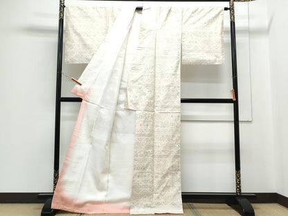 平和屋着物●本場大島紬　白大島　横段花文　正絹　逸品　CABH3740th